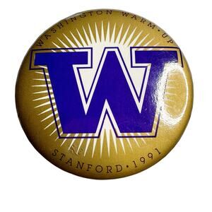 Vintage University of Washington Huskies Warm Up Pin Button Stanford 1991